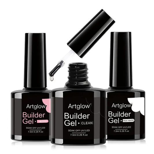 3pcs Artglow Professional Builder Gel – 0.26oz, Clear Finish, UV/LED Soak Off