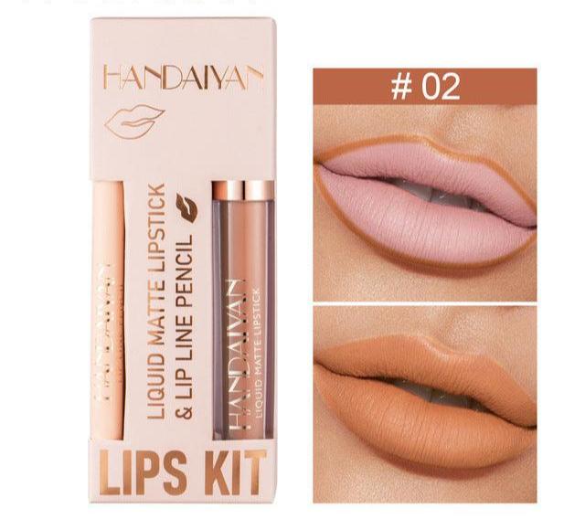 Handaiyan 2Pcs Matte Lip Liner & Lip Stick Set - Velvety, Full Coverage, No-Smudge Wear