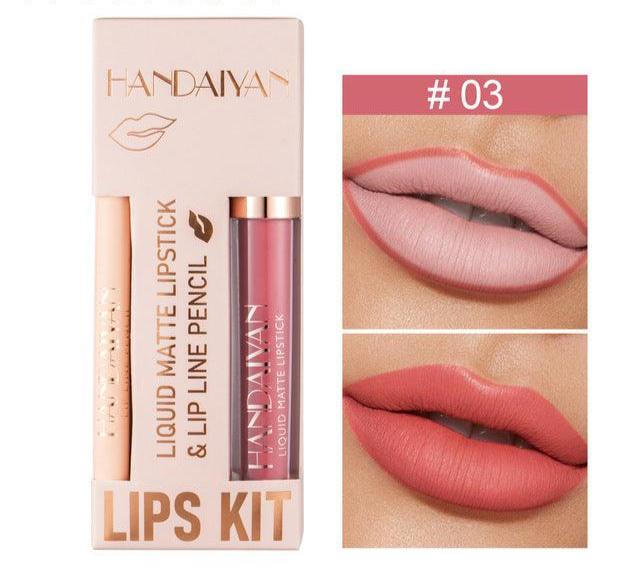 Handaiyan 2Pcs Matte Lip Liner & Lip Stick Set - Velvety, Full Coverage, No-Smudge Wear