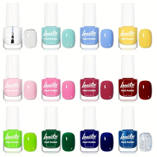 Quick-Drying 12pcs Water-Based Nail Polish Set – Peelable, Non-Toxic, 5ml