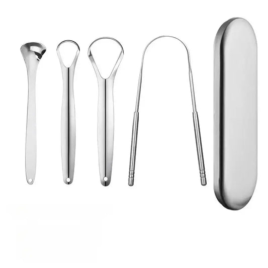 4pcs Stainless Steel Tongue Scraper Set – U-Shaped & Spoon-Shaped