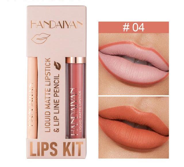 Handaiyan 2Pcs Matte Lip Liner & Lip Stick Set - Velvety, Full Coverage, No-Smudge Wear