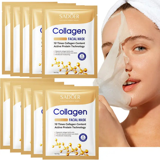 10pcs SADOER Collagen Facial Masks – Deep Moisturizing & Firming Treatment