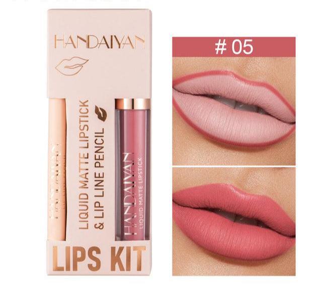 Handaiyan 2Pcs Matte Lip Liner & Lip Stick Set - Velvety, Full Coverage, No-Smudge Wear