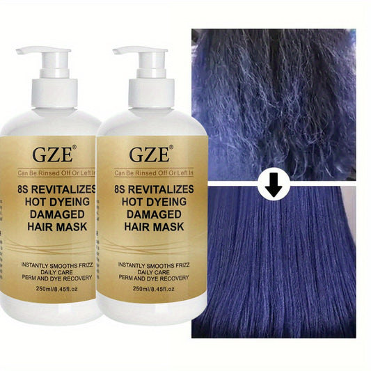 2pcs GZE 8S Keratin Hair Mask – Moisturizing Treatment for Dry, Permed Hair, Anti-Frizz & Tangle-Free, Smooths & Softens, 8.45oz Each