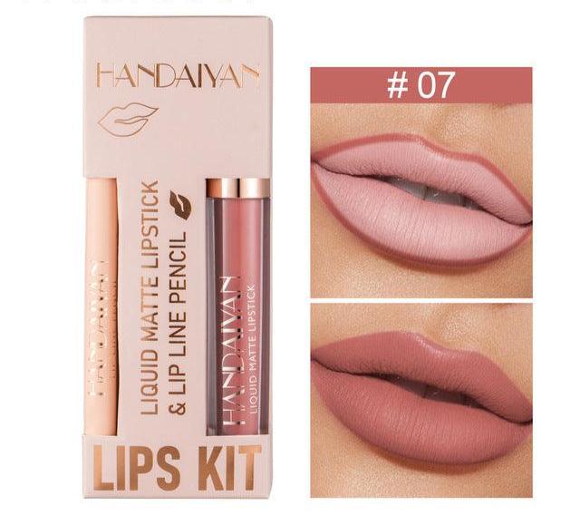 Handaiyan 2Pcs Matte Lip Liner & Lip Stick Set - Velvety, Full Coverage, No-Smudge Wear