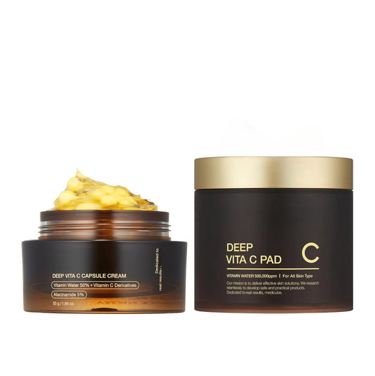 Glass Skin Duo for Uneven Skin – Deep Vita C Facial Pads & Deep Vitamin C Golden Capsule Face Moisturizer