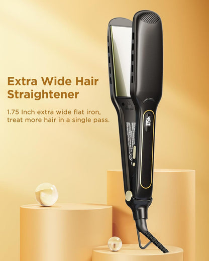 Wide Flat Iron Hair Straightener - Professional 1.75-Inch Titanium Plates for Silky Smooth Hair