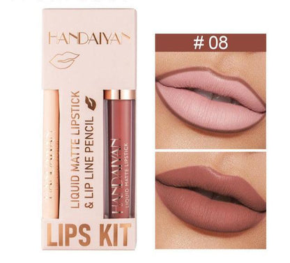 Handaiyan 2Pcs Matte Lip Liner & Lip Stick Set - Velvety, Full Coverage, No-Smudge Wear