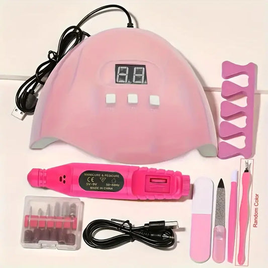 Hypoallergenic USB Powered Nail Art Kit – LED Light, File & Cuticle Pusher