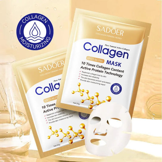 10PCS SADOER Collagen Face Masks – Firming, Moisturizing & Brightening