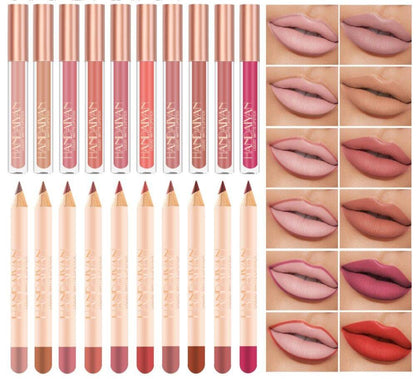 Handaiyan 2Pcs Matte Lip Liner & Lip Stick Set - Velvety, Full Coverage, No-Smudge Wear