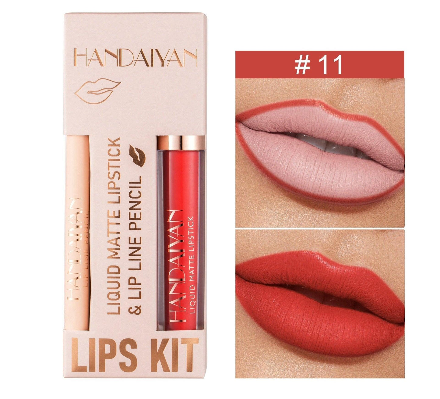 Handaiyan 2Pcs Matte Lip Liner & Lip Stick Set - Velvety, Full Coverage, No-Smudge Wear