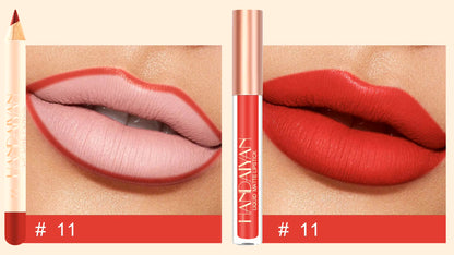 Handaiyan 2Pcs Matte Lip Liner & Lip Stick Set - Velvety, Full Coverage, No-Smudge Wear