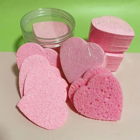 10PCS Heart-Shaped Makeup Removal Sponges – Cellulose Cotton Cleansing & Face Washing Cosmetic Puffs