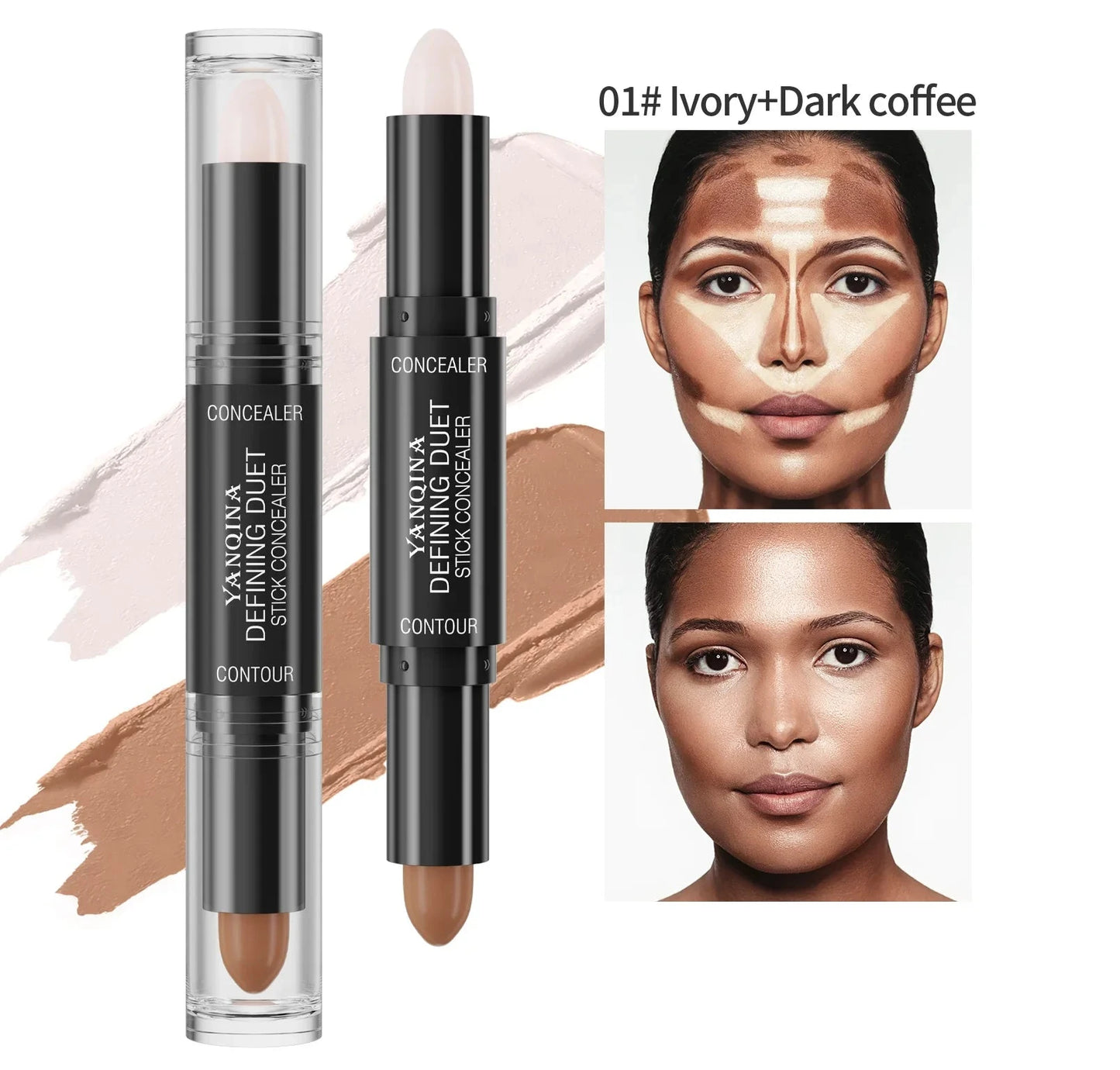 Dual-Ended 2-in-1 Highlight Contour & Concealer Stick - Full Coverage Face Shaping for a Flawless Finish