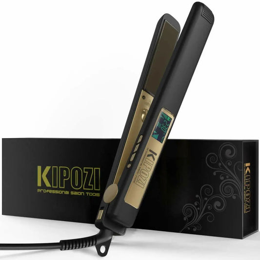 KIPOZI Salon Flat Iron Hair Straightener – Nano Titanium Plates, Dual Voltage, 15s Fast Heating & 15 Adjustable Temperature Settings