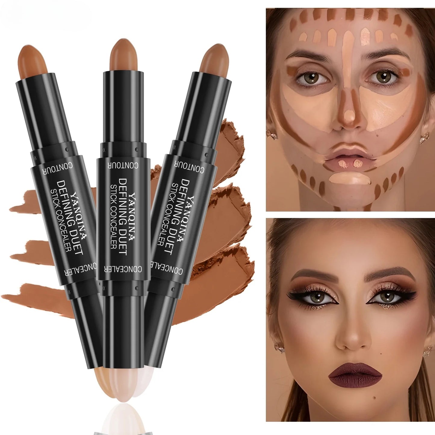 Dual-Ended 2-in-1 Highlight Contour & Concealer Stick - Full Coverage Face Shaping for a Flawless Finish