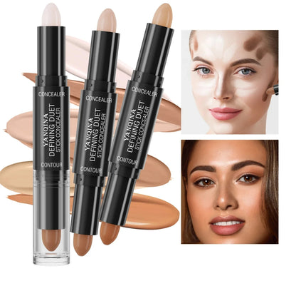 Dual-Ended 2-in-1 Highlight Contour & Concealer Stick - Full Coverage Face Shaping for a Flawless Finish