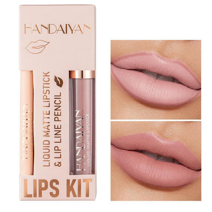 Handaiyan 2Pcs Matte Lip Liner & Lip Stick Set - Velvety, Full Coverage, No-Smudge Wear