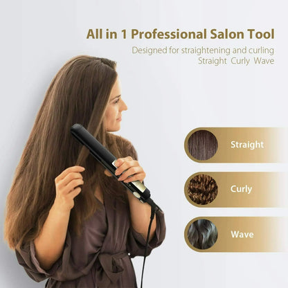 KIPOZI Salon Flat Iron Hair Straightener – Nano Titanium Plates, Dual Voltage, 15s Fast Heating & 15 Adjustable Temperature Settings