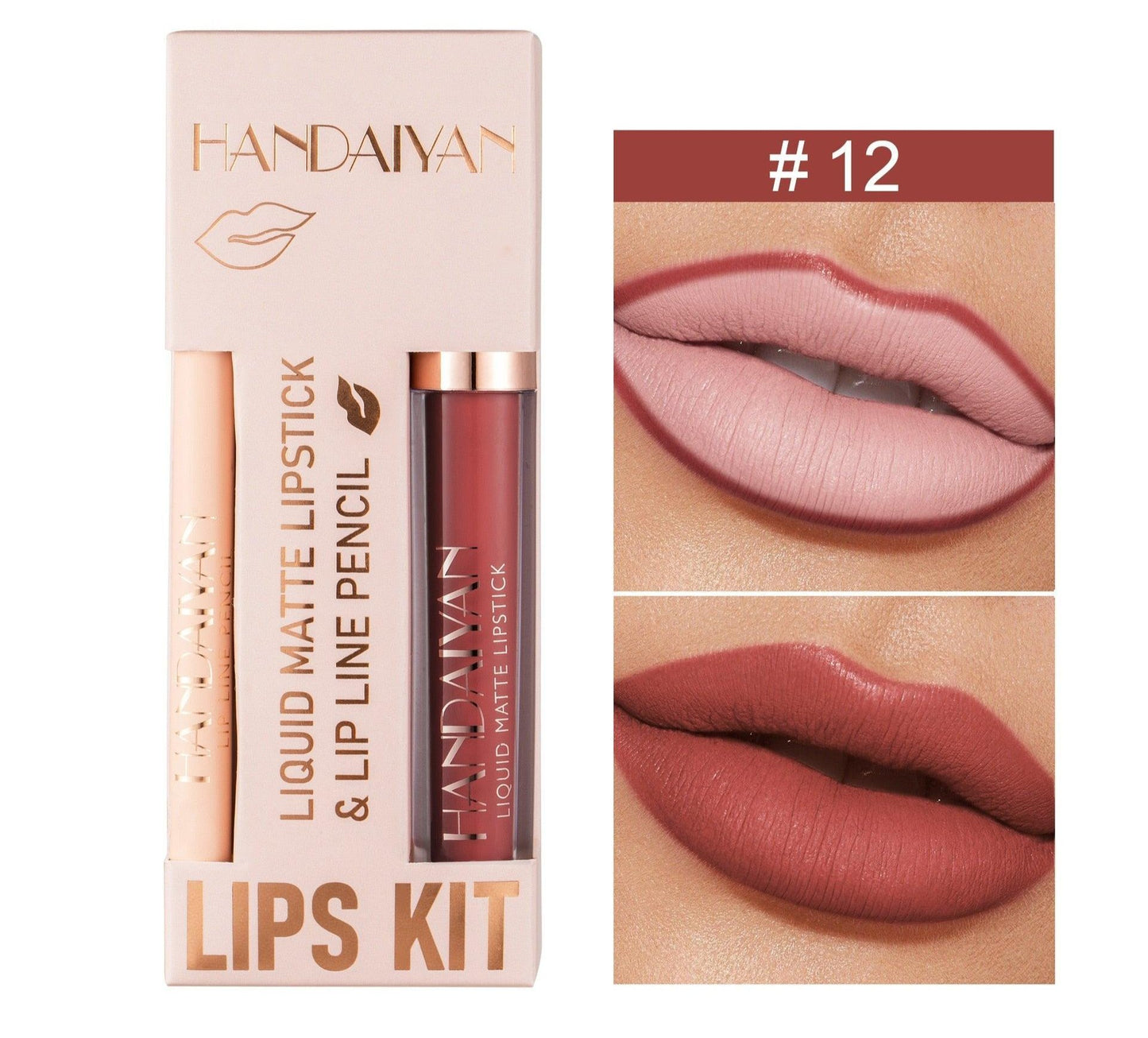 Handaiyan 2Pcs Matte Lip Liner & Lip Stick Set - Velvety, Full Coverage, No-Smudge Wear