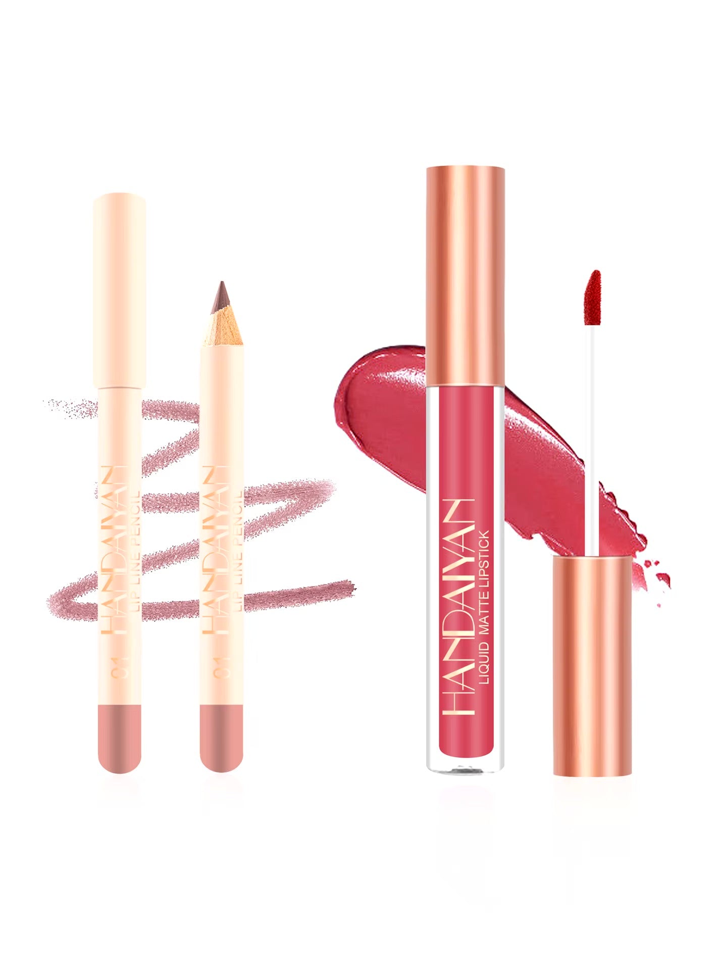 Handaiyan 2Pcs Matte Lip Liner & Lip Stick Set - Velvety, Full Coverage, No-Smudge Wear