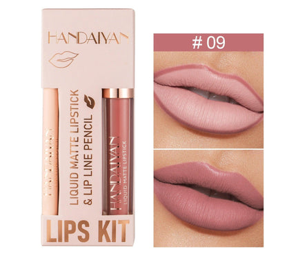 Handaiyan 2Pcs Matte Lip Liner & Lip Stick Set - Velvety, Full Coverage, No-Smudge Wear