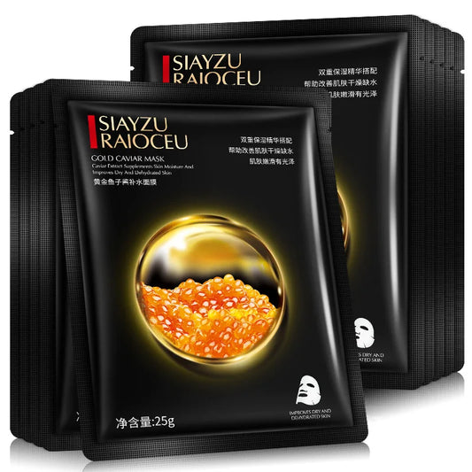 10PCS Golden Caviar Facial Masks – Moisturizing, Refreshing & Oil Control Face Sheet Masks for Skin Care