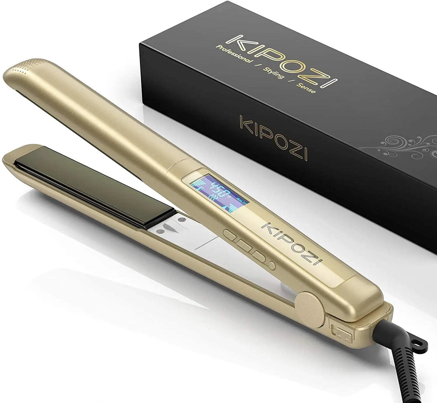 KIPOZI Salon Flat Iron Hair Straightener – Nano Titanium Plates, Dual Voltage, 15s Fast Heating & 15 Adjustable Temperature Settings