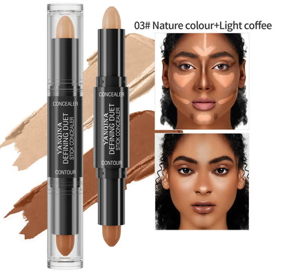 Dual-Ended 2-in-1 Highlight Contour & Concealer Stick - Full Coverage Face Shaping for a Flawless Finish