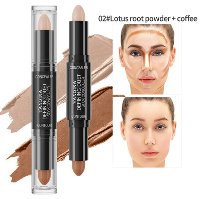 Dual-Ended 2-in-1 Highlight Contour & Concealer Stick - Full Coverage Face Shaping for a Flawless Finish