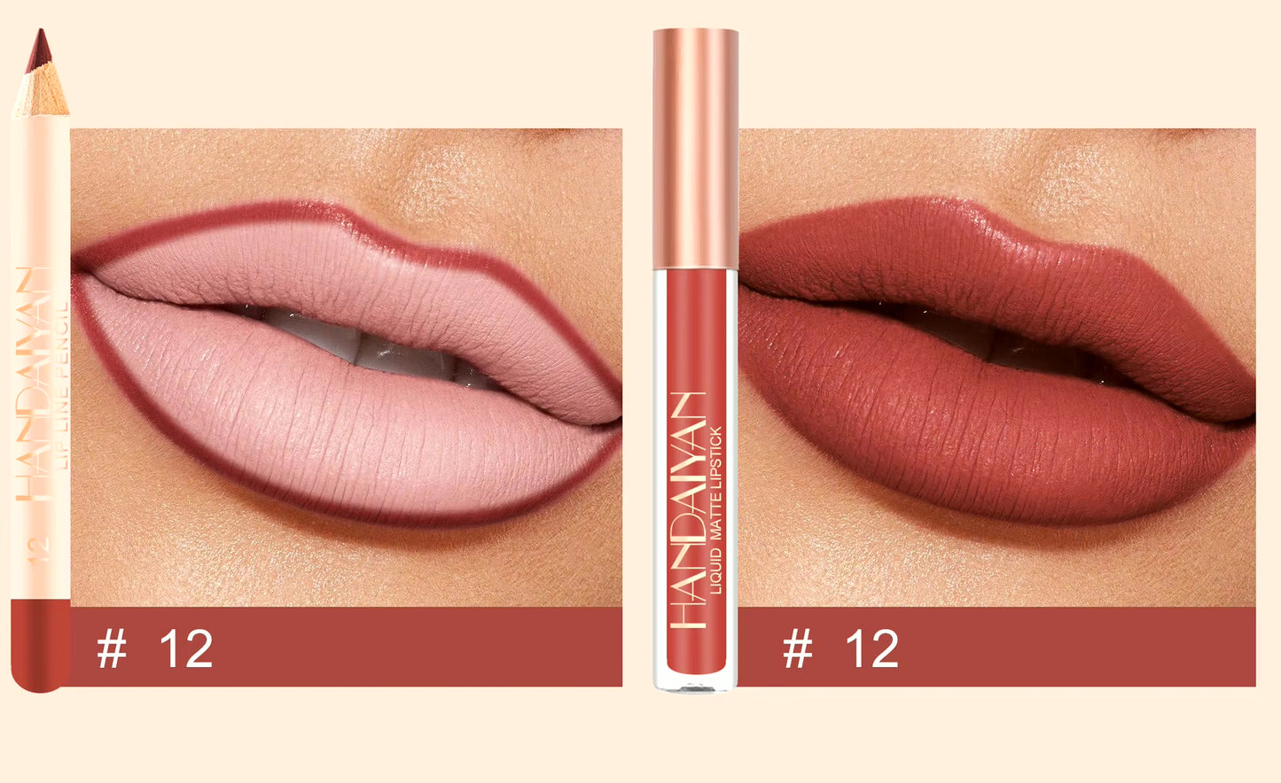 Handaiyan 2Pcs Matte Lip Liner & Lip Stick Set - Velvety, Full Coverage, No-Smudge Wear