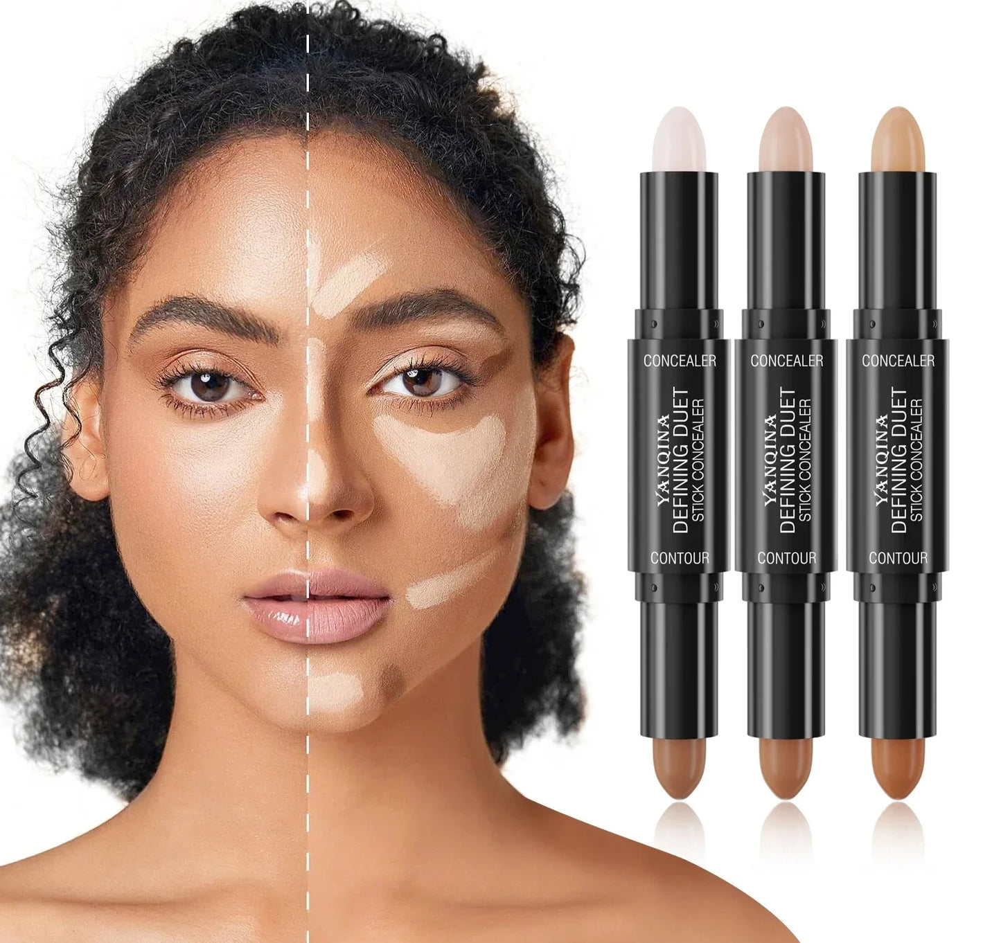 Dual-Ended 2-in-1 Highlight Contour & Concealer Stick - Full Coverage Face Shaping for a Flawless Finish