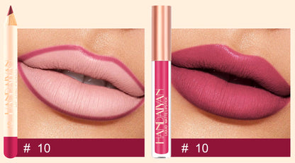 Handaiyan 2Pcs Matte Lip Liner & Lip Stick Set - Velvety, Full Coverage, No-Smudge Wear