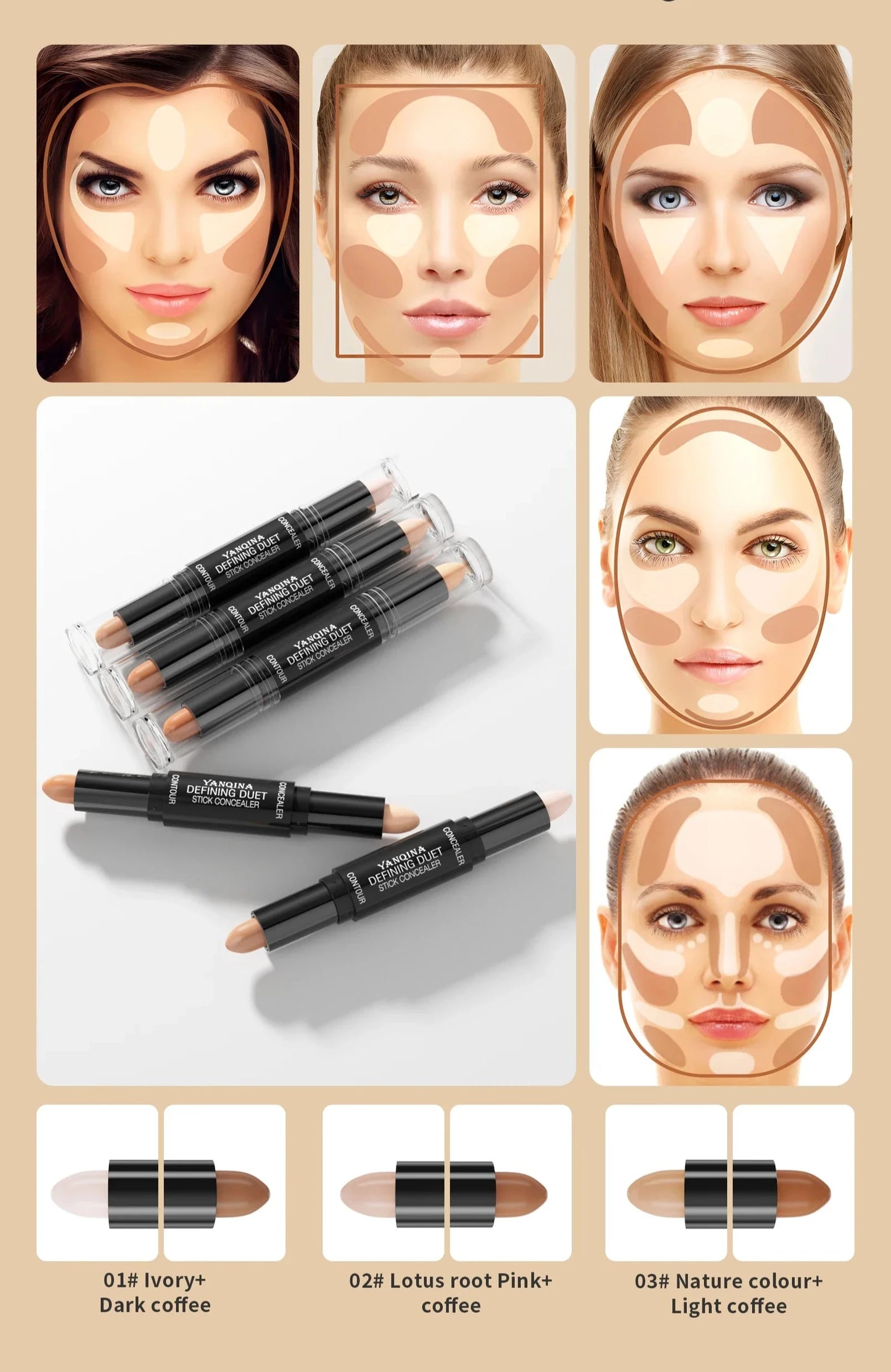 Dual-Ended 2-in-1 Highlight Contour & Concealer Stick - Full Coverage Face Shaping for a Flawless Finish