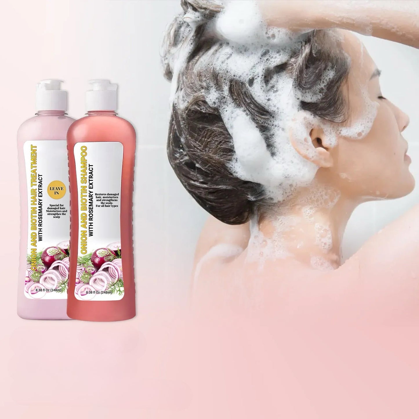 Onion, Rosemary, and Biotin Set: Strengthening Shampoo and Hair Treatment (248ml)