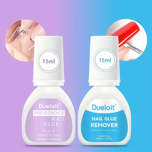 Dueloit 15ml Nail Glue & Remover Set – Waterproof, Quick-Dry, No-Scent