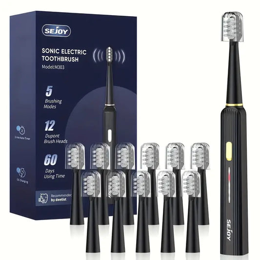 5-in-1 Electric Toothbrush – Smart Timer, 12 Brush Heads, USB Rechargeable