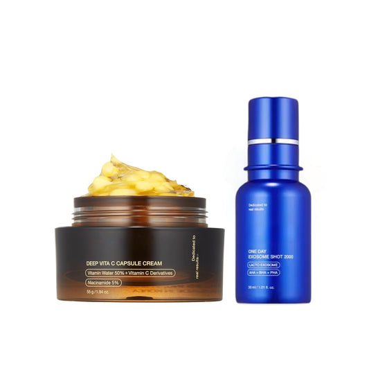 Set for Flawless Skin: Deep Vitamin C Golden Capsule Face Moisturizer and Zero Exosome Shot 2000 PPM Spicule Facial Serum