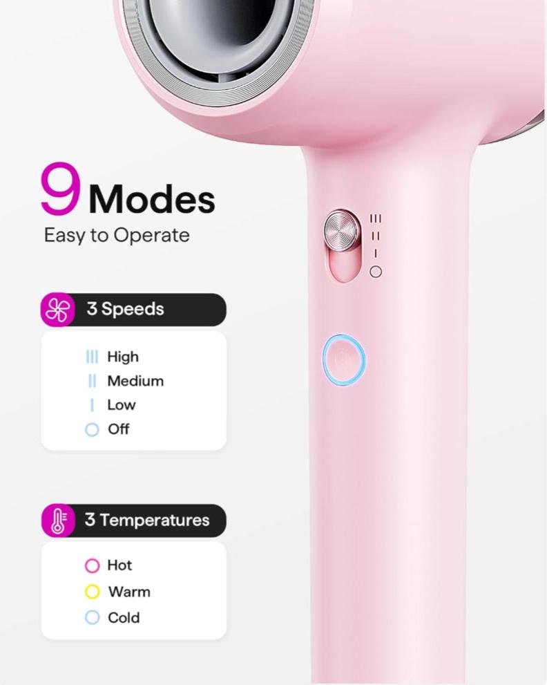 Pro Fast Drying Hair Dryer - 110,000 RPM with Magnetic Attachments for Salon-Quality Results